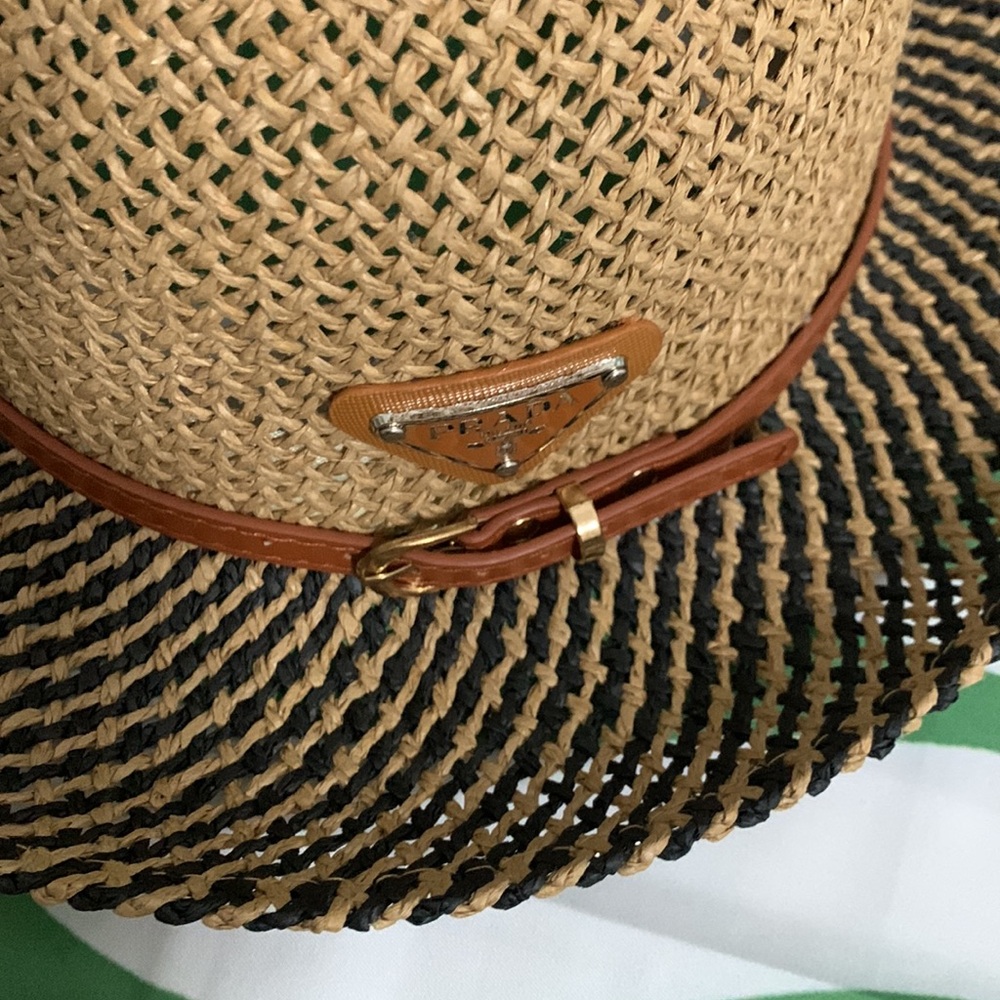 Prada Tan and Black Straw Hat - Picture 2 of 7